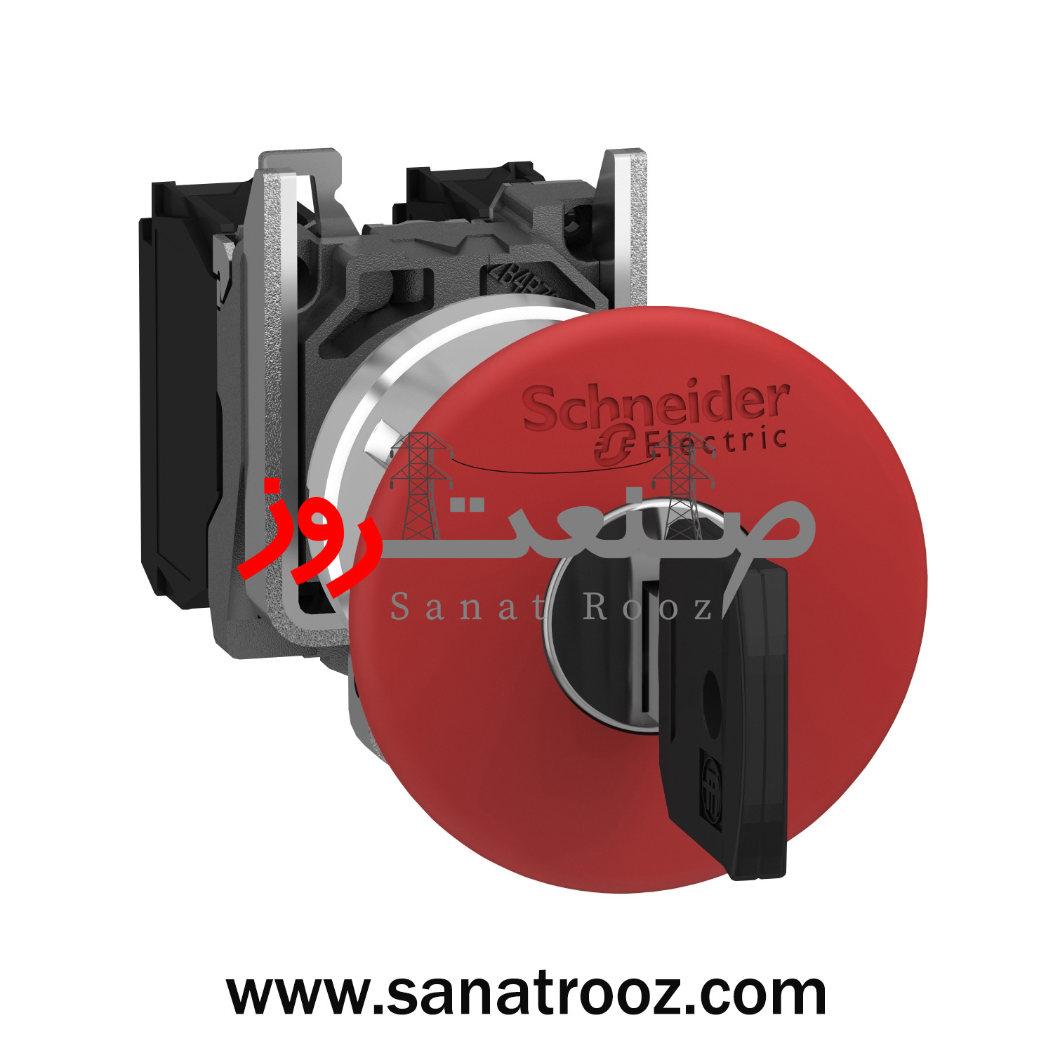 نمای جانبی شاسی اضطراری XB4BS9445 امرجنسی قارچی سوئیچ دار فلزی با 1NC+1NO اشنایدر الکتریک